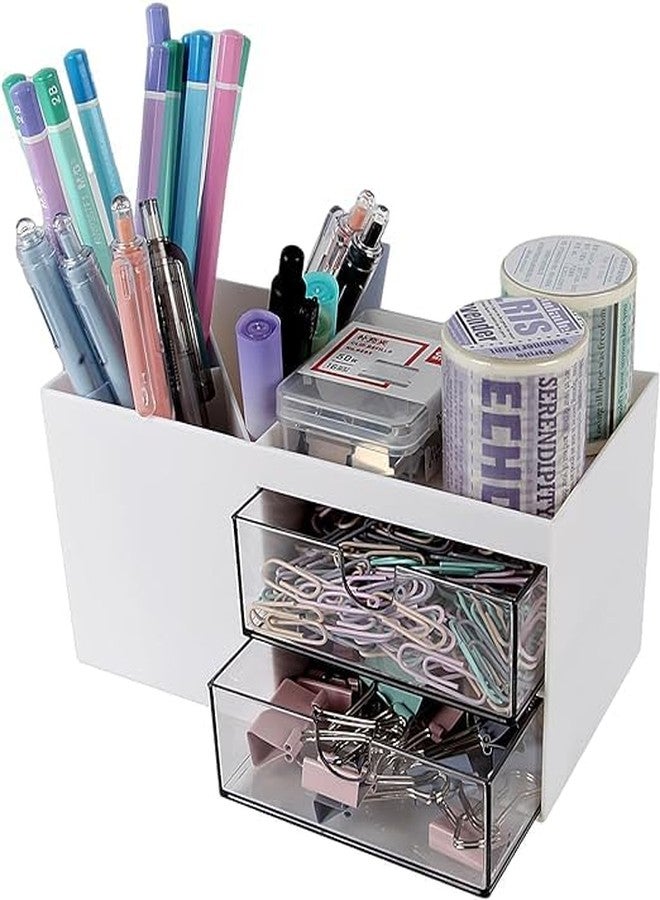NISHIV Multipurpose Desk Organizer For Study Table Tidy Pen Stand Holder With Drawer Containers Makeup Desk Organizer Storage for Office School Home Pencil Case Card and Paper Clips (Pack Of 1) - Image 2