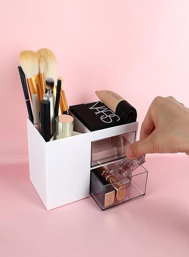 NISHIV Multipurpose Desk Organizer For Study Table Tidy Pen Stand Holder With Drawer Containers Makeup Desk Organizer Storage for Office School Home Pencil Case Card and Paper Clips (Pack Of 1) - Image 3