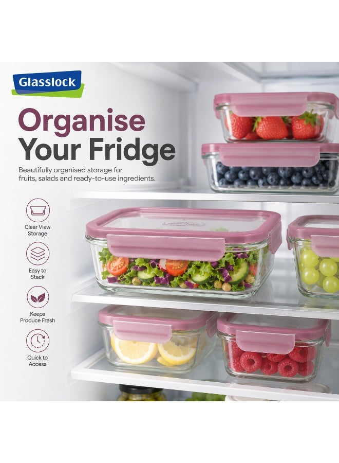 Glasslock 2 Piece Rectangular Glass Food Storage Container Set 715ml Each Airtight BPA Free Locking Lid Microwave Freezer Dishwasher Safe Meal Prep Lunch Box - Image 1