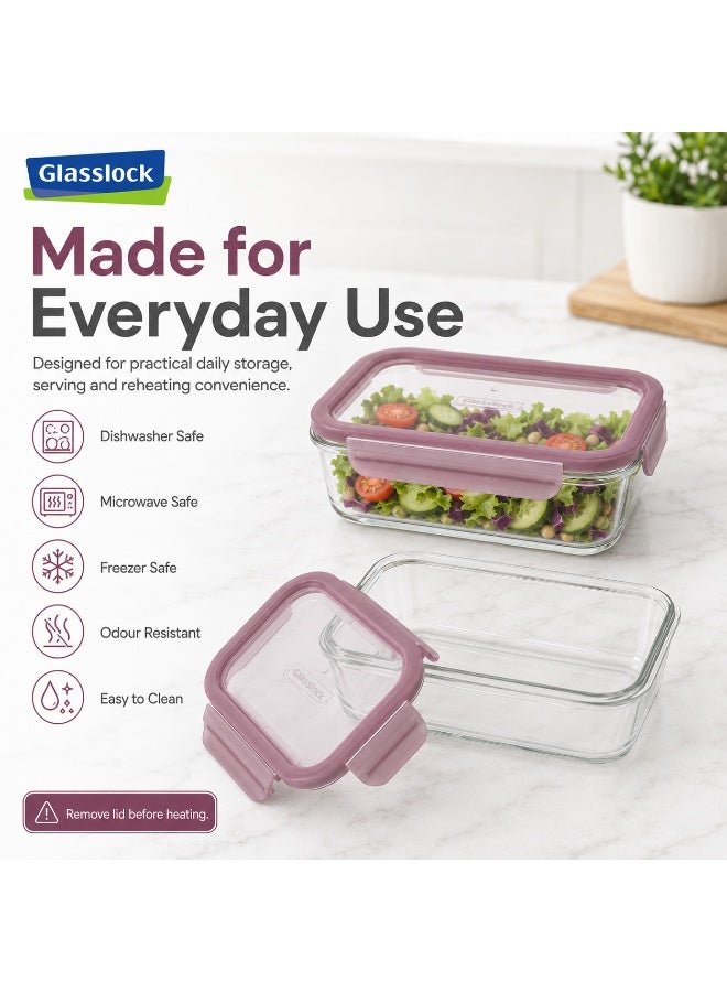 Glasslock 2 Piece Rectangular Glass Food Storage Container Set 715ml Each Airtight BPA Free Locking Lid Microwave Freezer Dishwasher Safe Meal Prep Lunch Box - Image 2