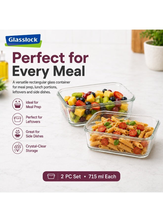 Glasslock 2 Piece Rectangular Glass Food Storage Container Set 715ml Each Airtight BPA Free Locking Lid Microwave Freezer Dishwasher Safe Meal Prep Lunch Box - Image 4