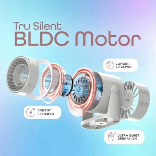Dylect® Briza Storm Rechargeable Fan | 4000mAh Battery | TruSilent BLDC Motor | 6-Speed | 11h Runtime | Touch LED Display | Type-C | Turbo Airflow | Portable Fan | Home & Beyond | Champagne Mist - Image 3
