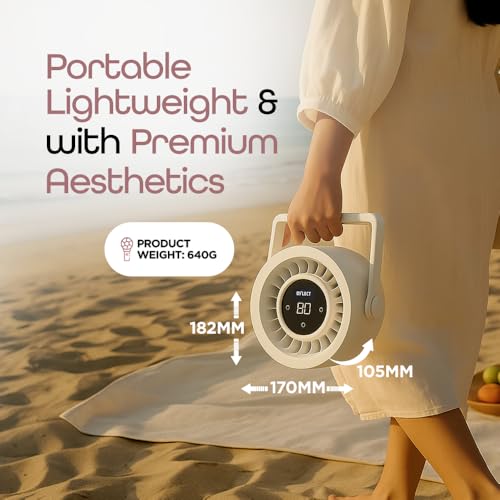 Dylect® Briza Storm Rechargeable Fan | 4000mAh Battery | TruSilent BLDC Motor | 6-Speed | 11h Runtime | Touch LED Display | Type-C | Turbo Airflow | Portable Fan | Home & Beyond | Champagne Mist - Image 2