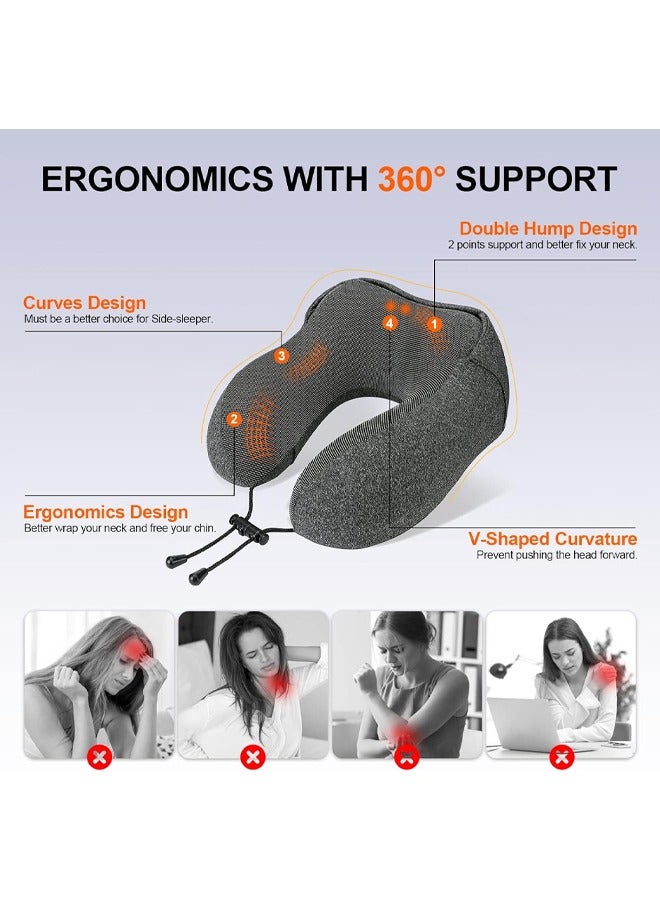 Travel Pillow, Neck Pillow for Travel with Hood for Airplane, Nap U-Shaped Pillow, Memory Foam Neck Pillow Adult Head & Neck Support, for Long Flights Plane, Office, Cars Sleeping & Rest (Dark Grey) - Image 4