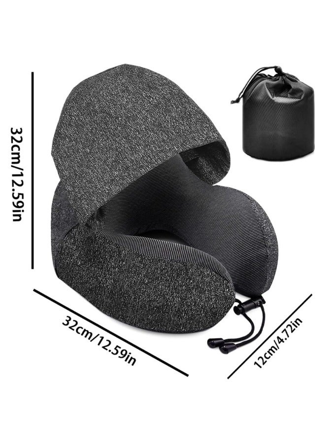 Travel Pillow, Neck Pillow for Travel with Hood for Airplane, Nap U-Shaped Pillow, Memory Foam Neck Pillow Adult Head & Neck Support, for Long Flights Plane, Office, Cars Sleeping & Rest (Dark Grey) - Image 2