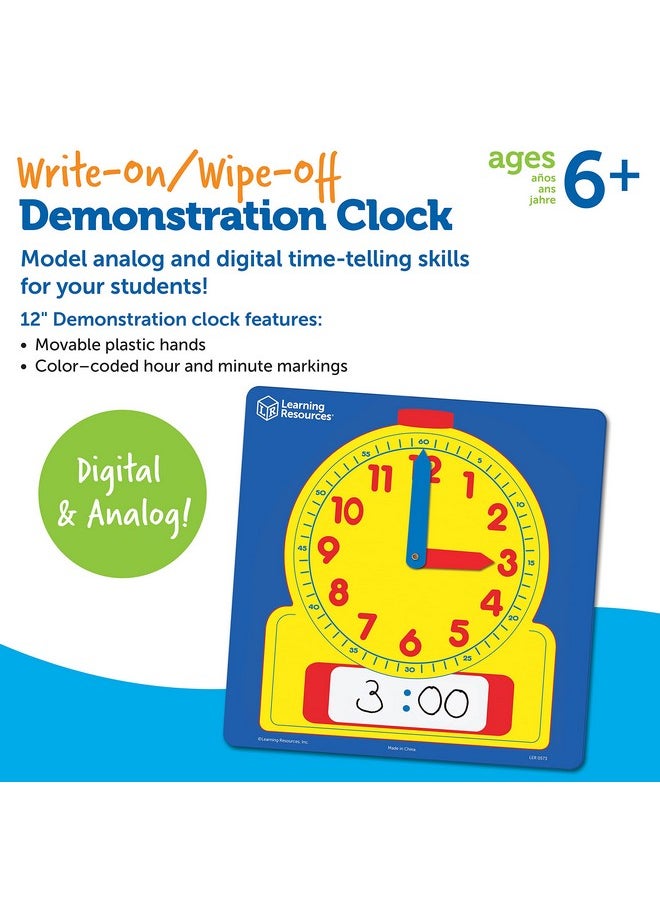 Learning Resources Write & Wipe Demonstration Clock 1 Piece Ages 6+ Paper Clocks For Teaching First Grade Learning Games Teaching Time Essentials Homeschool Supplies Classroom Supplies  - Image 5