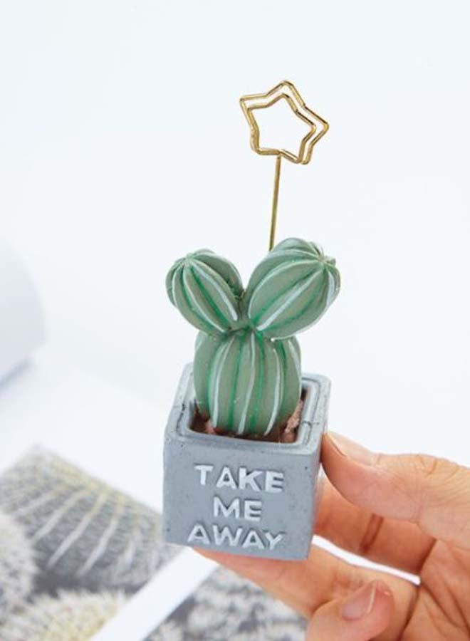 NIBEMINENT Desk Decorative Cactus Card Holder Green/Grey/Gold - Image 2