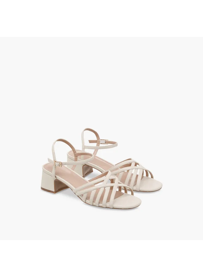 Celeste Women Cross-Strap Sandals with Pin Buckle Closure and Block Heels