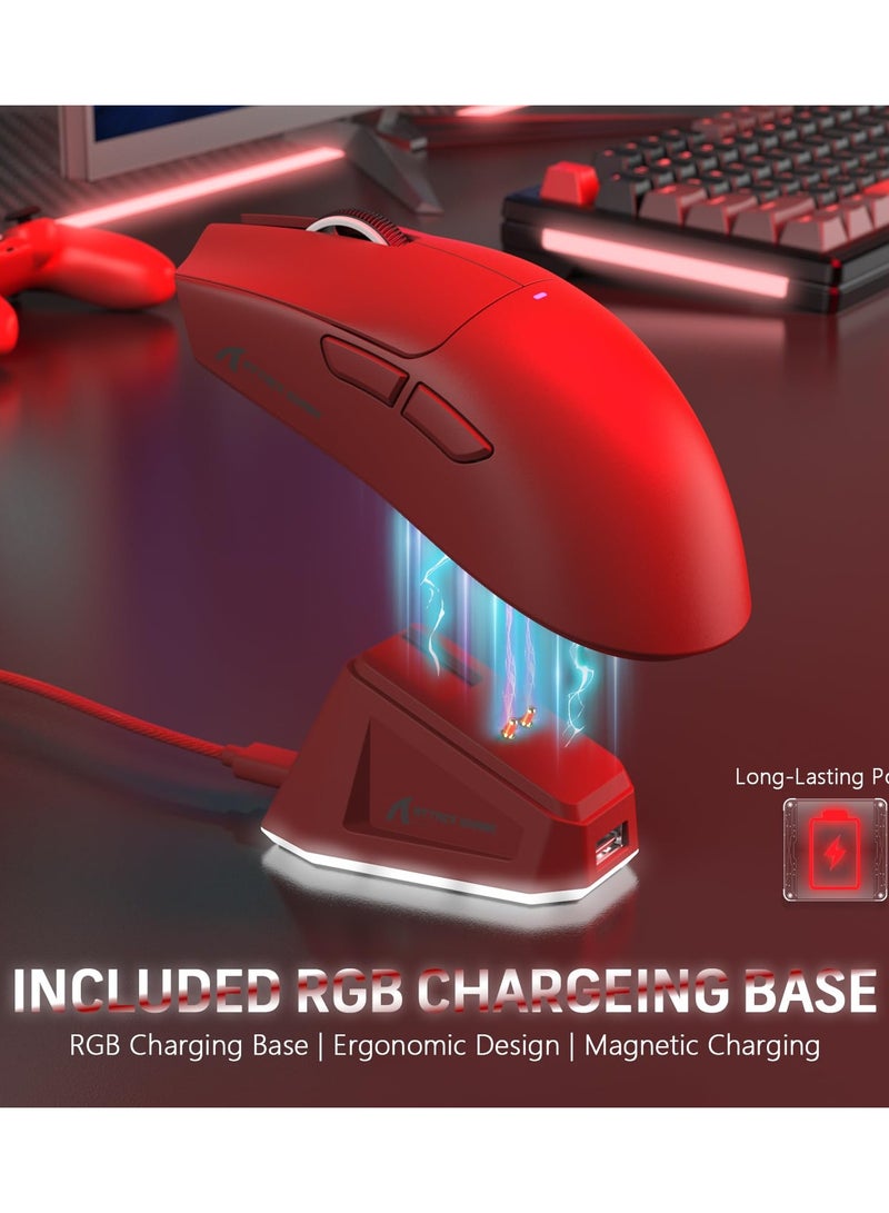 هجوم القرش ماوس ألعاب لاسلكي خفيف الوزن X11 مع قاعدة شحن RGB، وضع ثلاثي - 2.4 جيجاهرتز/USB-C سلكي/بلوتوث، 22 ألف نقطة في البوصة، مستشعر بصري PAW3311، مفتاح HUYU، 5 أزرار قابلة للبرمجة لأجهزة الكمبيوتر الشخصية/ماك (أحمر) - Image 3