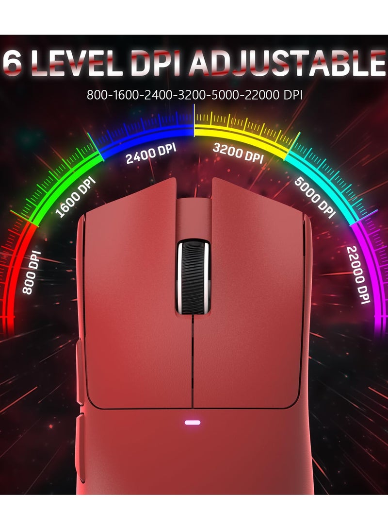 هجوم القرش ماوس ألعاب لاسلكي خفيف الوزن X11 مع قاعدة شحن RGB، وضع ثلاثي - 2.4 جيجاهرتز/USB-C سلكي/بلوتوث، 22 ألف نقطة في البوصة، مستشعر بصري PAW3311، مفتاح HUYU، 5 أزرار قابلة للبرمجة لأجهزة الكمبيوتر الشخصية/ماك (أحمر) - Image 5