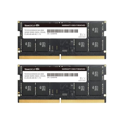 TEAMGROUP Elite SODIMM DDR5 64GB 2x32GB 5600Mhz PC544800 CL46 NonECC Unbuffered 11V 262 Pin Laptop Memory Module Ram TED564G5600C46ADCS01 - Image 1