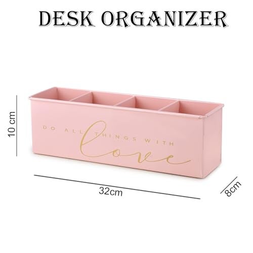 Elan All In One Multifunctional Office Supplies Metal Desk Organizer- Powder Pink (Love, Stationery) - Image 2
