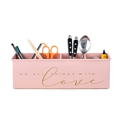 Elan All In One Multifunctional Office Supplies Metal Desk Organizer- Powder Pink (Love, Stationery) - Image 4