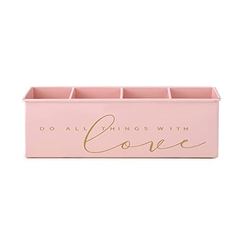 Elan All In One Multifunctional Office Supplies Metal Desk Organizer- Powder Pink (Love, Stationery) - Image 5