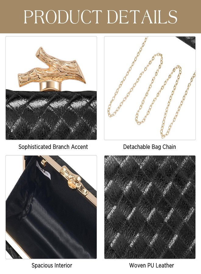 CHUNLI Clutch Purses for Women Evening/Wedding Chic Woven Bag Formal PU Leather Purse Designer Handbags for Women, Metallic Black-woven - Image 4