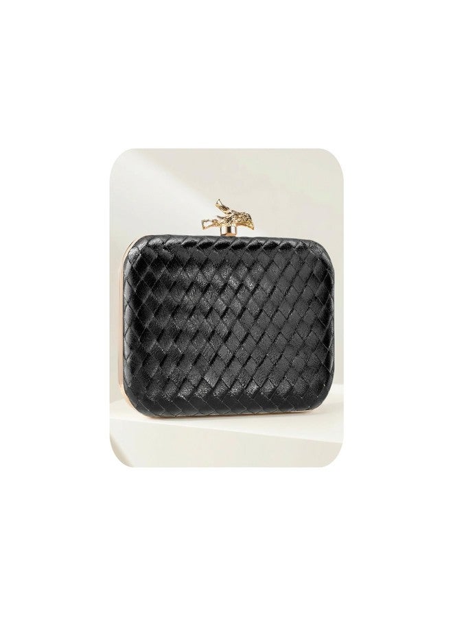 CHUNLI Clutch Purses for Women Evening/Wedding Chic Woven Bag Formal PU Leather Purse Designer Handbags for Women, Metallic Black-woven - Image 1
