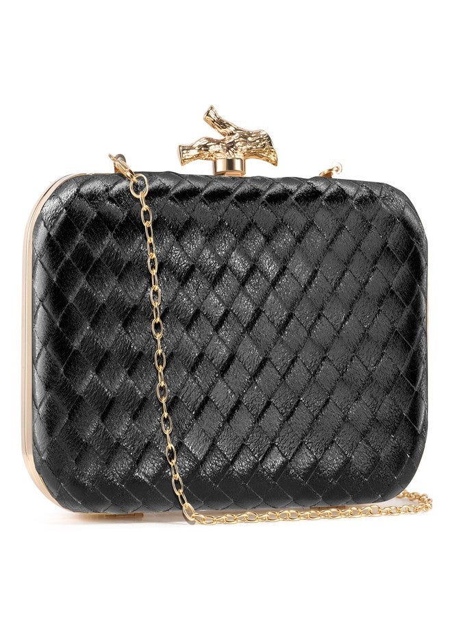 CHUNLI Clutch Purses for Women Evening/Wedding Chic Woven Bag Formal PU Leather Purse Designer Handbags for Women, Metallic Black-woven - Image 3