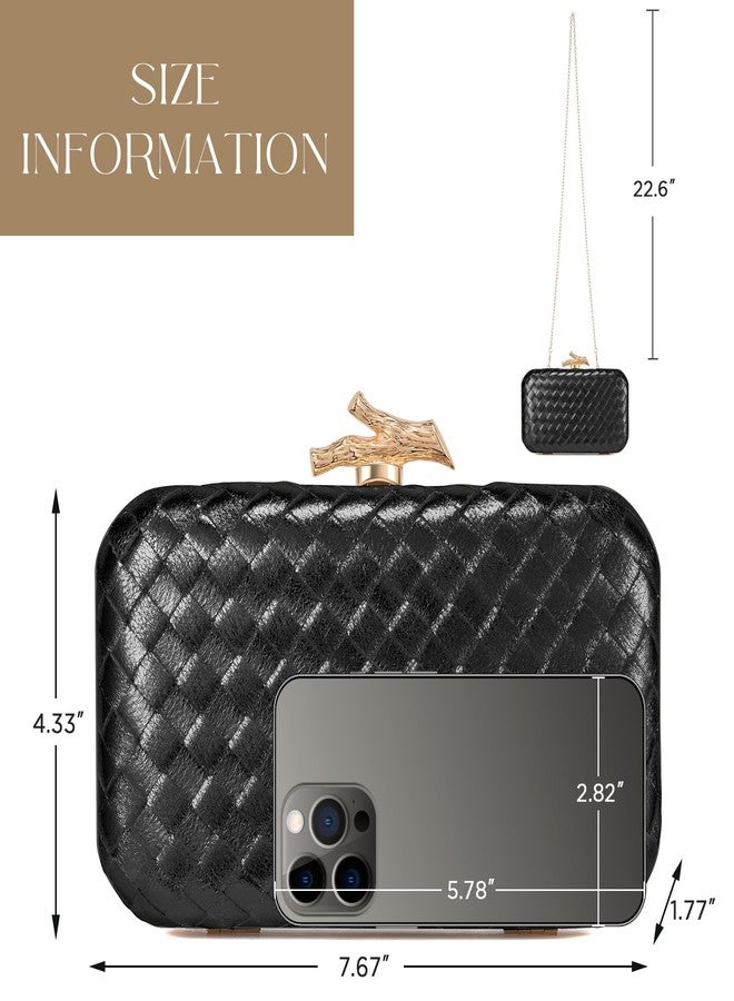 CHUNLI Clutch Purses for Women Evening/Wedding Chic Woven Bag Formal PU Leather Purse Designer Handbags for Women, Metallic Black-woven - Image 5