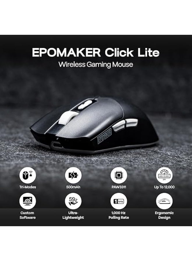 EPOMAKER Click Lite Wireless Gaming Mouse, 800 to 12,000 DPI Adjustable, PAW3311 Sensor, 500mAh, 59g, 2.4G/Bluetooth/USB-C Rechargeable with 5 Programmable Buttons for PC/Mac/Linux (Black) - Image 5