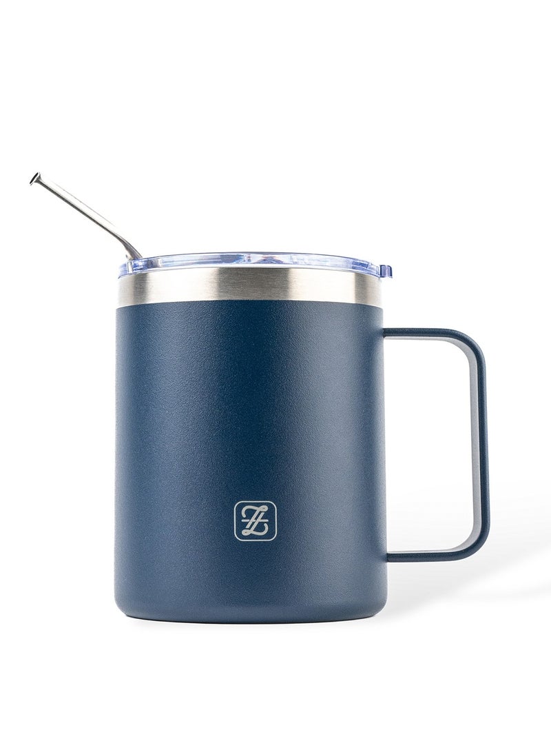 ZYMTA 350ML Insulated Stainless Steel Tumbler with Lid, Straw & Handle | Double-Walled Travel Mug for Hot & Cold Drinks - Navy Blue  - Image 1