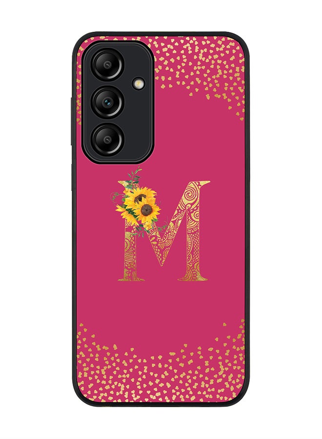 Stylizedd Rugged Black Edge Case for Samsung Galaxy A55 Case Cover- Custom Monogram Initial Letter Mandala Floral Pattern Alphabet - M(Deep Pink Rose) - Image 1
