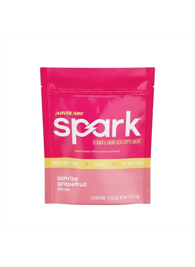 AdvoCare Spark Vitamin & Amino Acid Supplement - Sugar-Free Focus & Energy Drink Powder with Vitamins A, C, E & B-12 - Sunrise Grapefruit, 14 Stick Packs  - Image 1