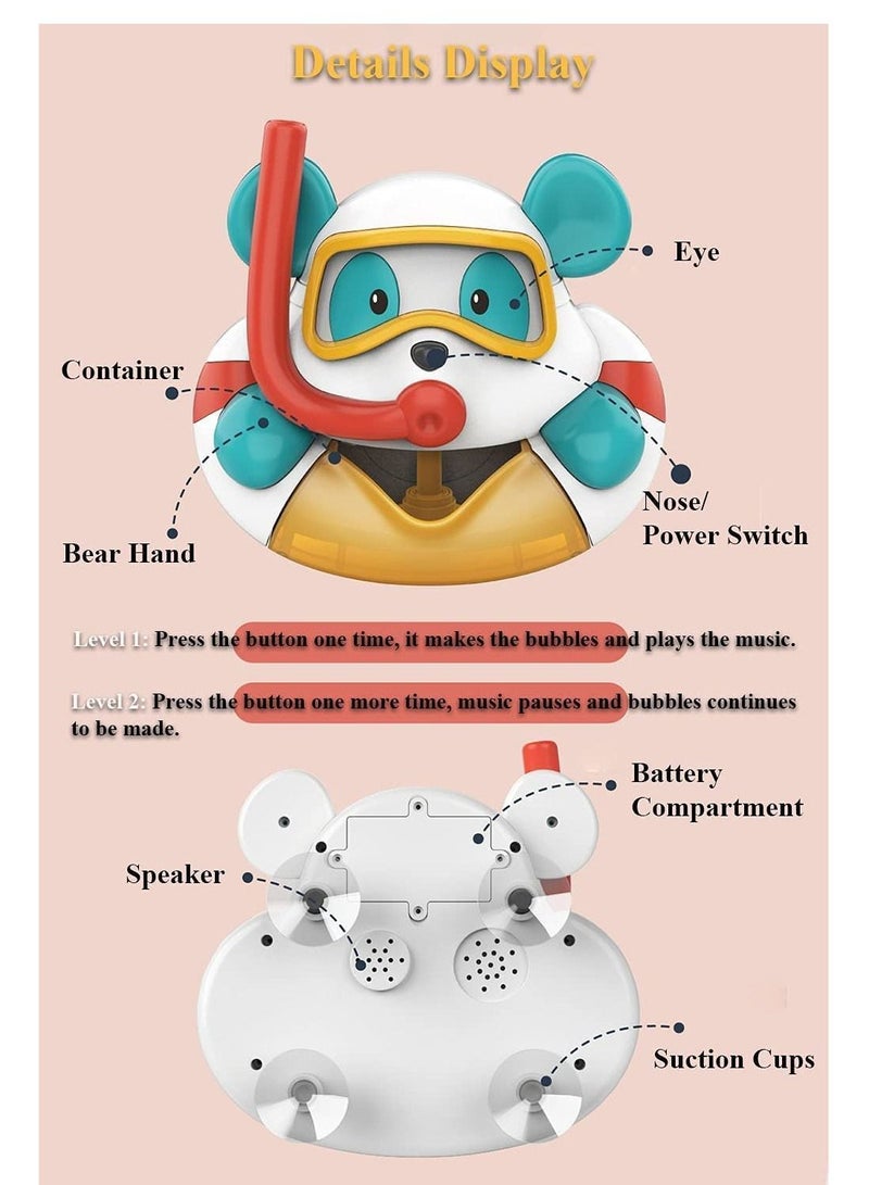 SYOSI Bathtub Bubble Maker Kids Electric Cartoon Animal Bubble Blower Machine Bubble Machine Cute Bear Bath Toy with Music and Vacuum Suction Cups Bear - Image 4