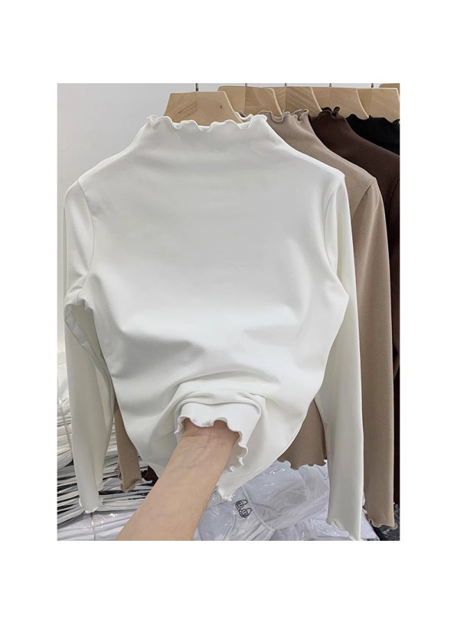 Girls' Thermal Half-high Collar Rolled Edge Base Shirt For Autumn And Winter, Suitable For Older Children, Warm And Sweet Long-sleeve T-shirt