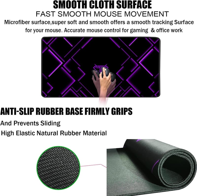 TEDNETGO Mouse Pad, Gaming Mouse Pad, Waterproof XL Extended Extra Large Mouse Pad with Stitched Edge, Non-Slip Large Ergonomic Mouse Pad Desk Mat for Computer Laptop, 31.5"x15.7" x 0.12", Purple - Image 3