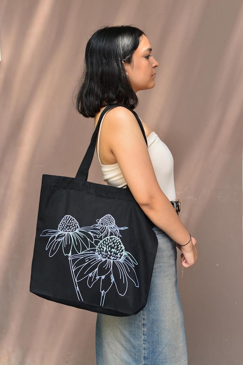 EcoRight Large Canvas Tote Bag for Women, Tote Handbags for Women with Zipper & Inner Pocket for College, Shopping, Office - Image 2