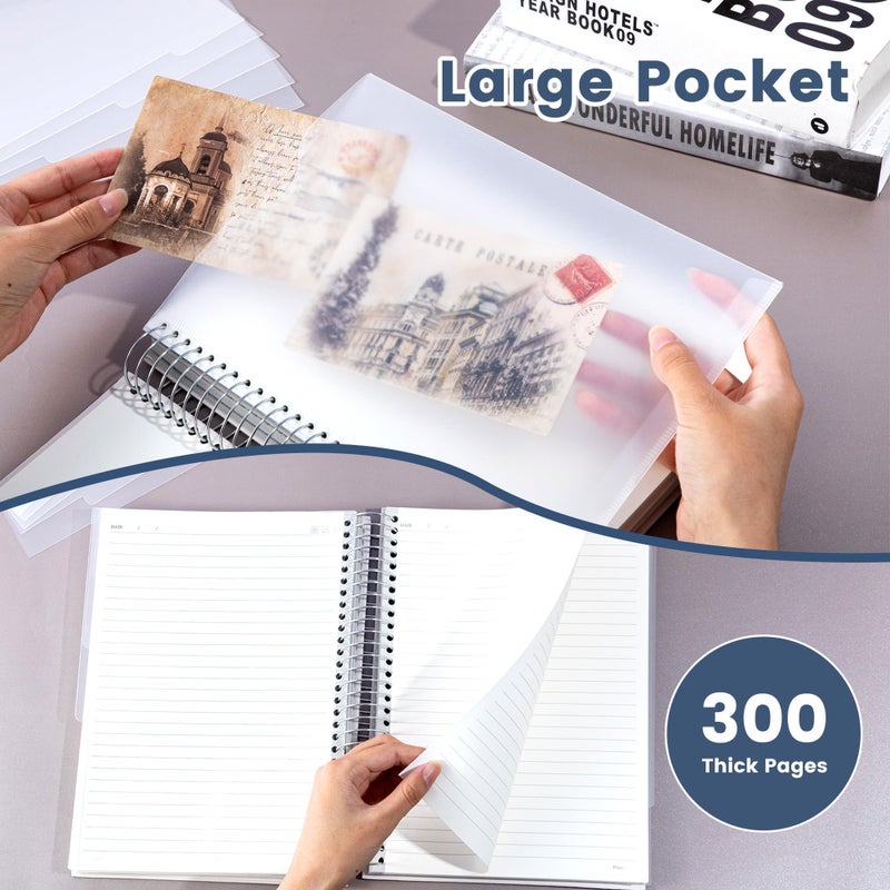 Yoment 5 Subject Notebook College Ruled with 5 Removable Tabs Dividers & Pockets, 8 X 10 Large 300 Pages/150 Sheets Hardcover Spiral Notebook for Work Office Home School, Blue - Image 5