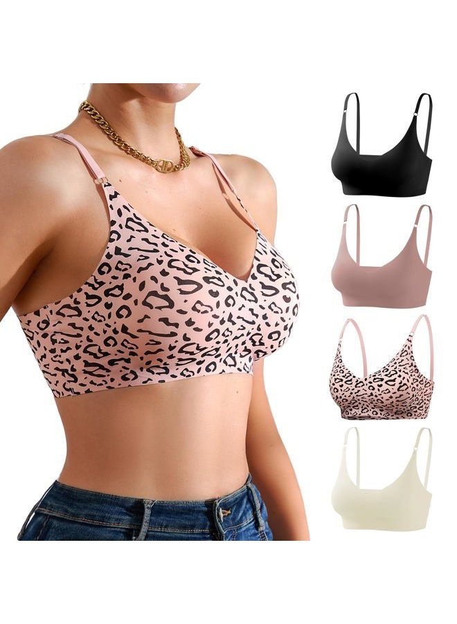 DEANGELMON 4 Pieces V Neck Bralettes Padded Seamless Adjustable Straps Bra Everyday Basic Sleeping Bras (4P9,S) - Image 1