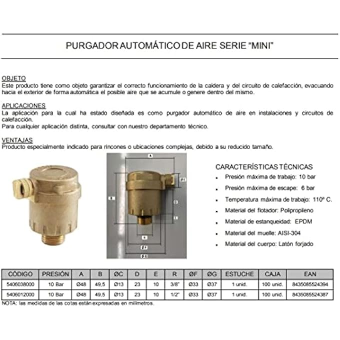 AUTOMATIC AIR BLEEDER "MINI" SIDE OUTLET (1, (1/2") - Image 2