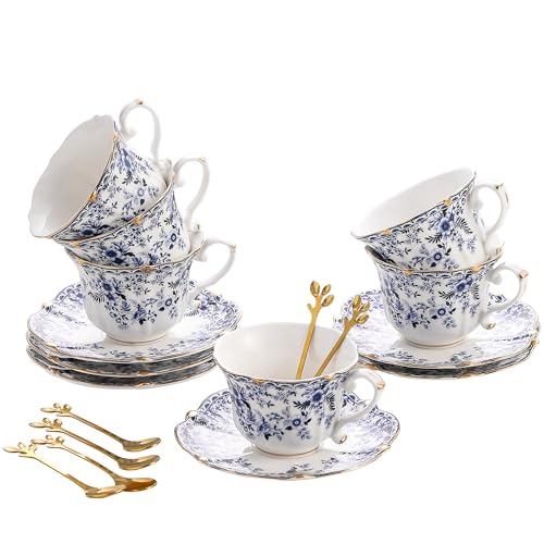 TATSUMI Country Roses 18 Peices Bone China Tea Cup And Saucer Set English Vintage Tea Cups Of 6 For Women And Tea Party SetsQH6 SETS