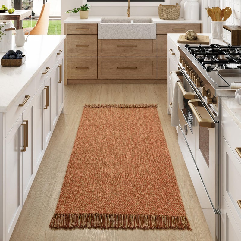 Collive Washable Area Rug 3 x 5 Modern Woven Kitchen Rugs Terracotta Braided Cotton Rug Indoor Door Mat Throw Carpet for Entryway Living Room Nursery Laundry Room