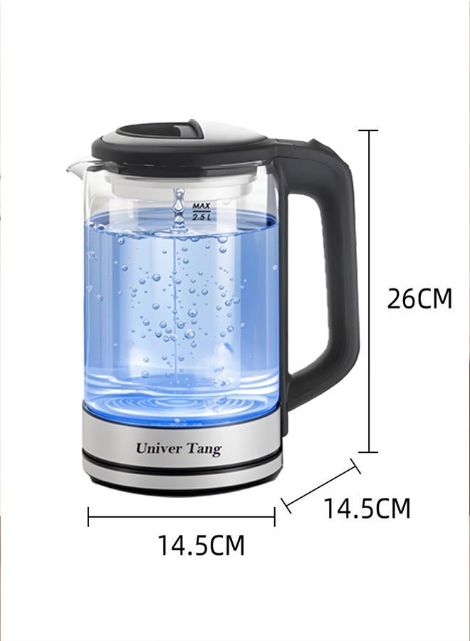 Univer Tang 2.5L Electric Glass Kettle,1500W Glass Pot Electric Water Boiler with High borosilicate glass,Large Glass Electric Hot Water Kettle Fast Boiling, Blue LED Indicator Light, Auto Shut-Off and Boil-Dry Protection, Touch Safety Handle, 360° Swivel Base - Image 5