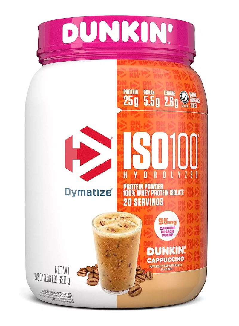Dymatize Iso100 Whey Protein Isolate 20 Servings Dunkin Cappuccino 21.8 OZ - Image 2