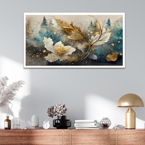 DEKORSTATION Elegant Artwork Ethereal Blossoms White Floral Floating Frame Canvas Wall Painting for Home and Office Décor (18 Inch W x 12 Inch H) - Image 1
