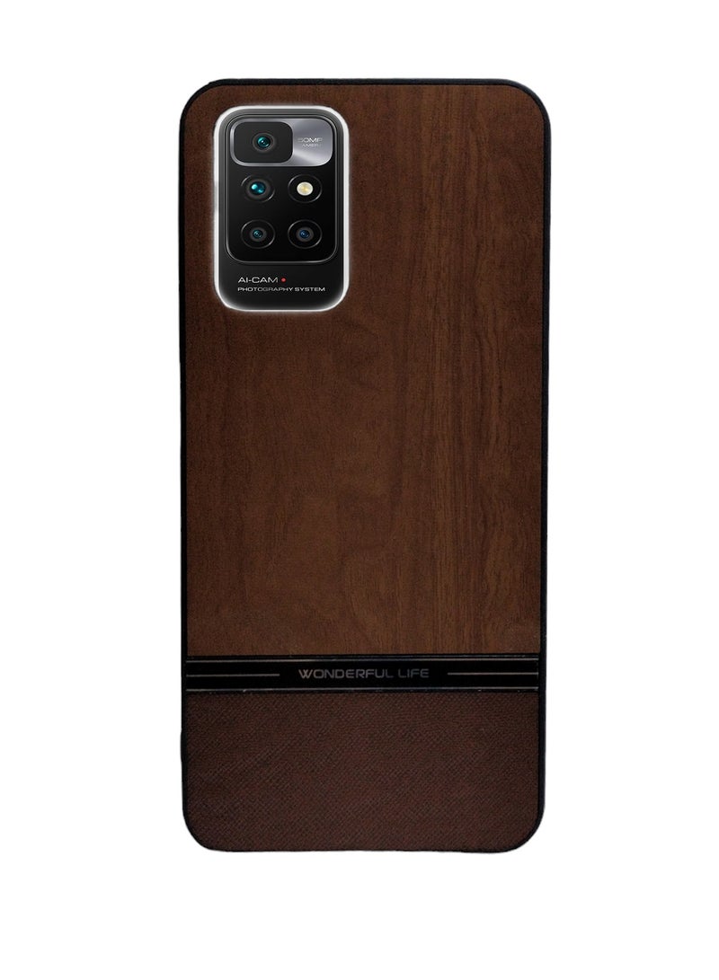 Geneaire Shockproof Wood Grain Skin PU and TPU Shockproof Luxury Phone Case for Xiaomi Redmi 10 (Brown)