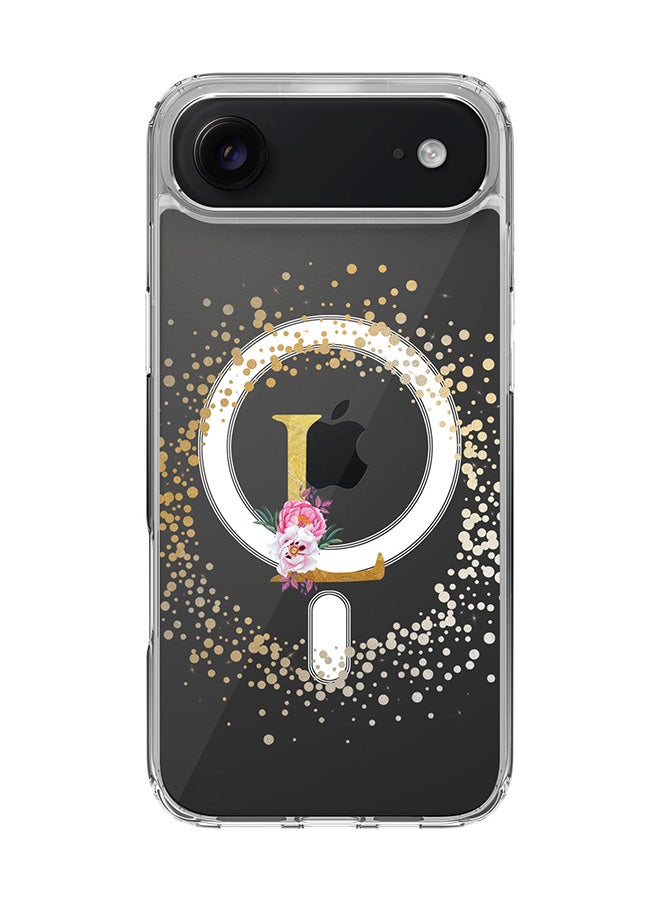 Stylizedd Classic Clear MagSafe Case for iPhone 17 Air , Hybrid Soft Case Flexible Edges Anti Drop TPU PC Gel Thin Transparent Cover [ Designed for iPhone 17 Air ] - Custom Monogram Initial Letter Floral Pattern Alphabet - L  (Clear )
