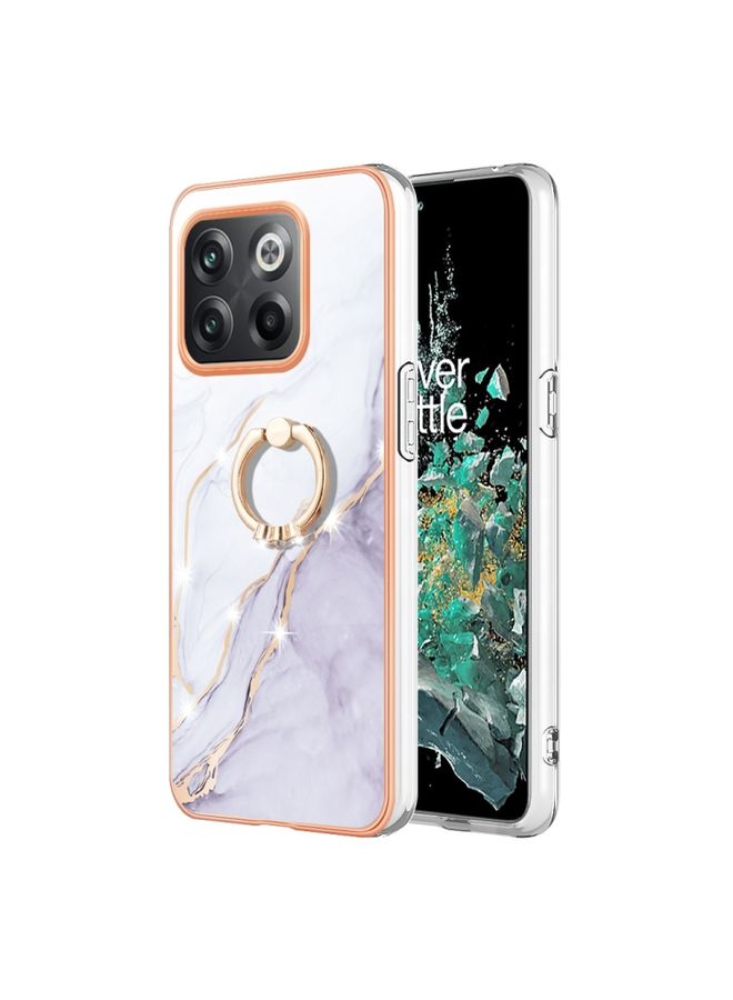 HuHa Case Cover For For OnePlus 10T 5G / Ace Pro Electroplating Marble IMD Phone Case with Ring Holder(White 006)