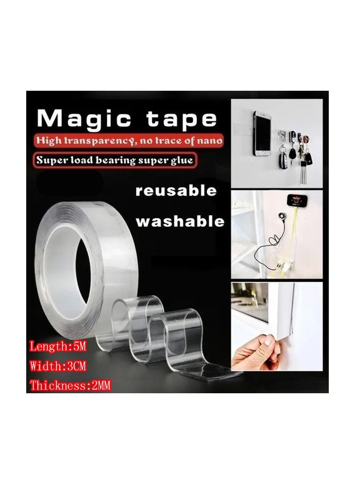 1-Roll 5M Home Improvement Multifunctional Double Sided Tape,Nano Transparent No Trace Washable Acrylic Tape,Reuse Waterproof Adhesive Cleanable Gel Sticker - Image 2