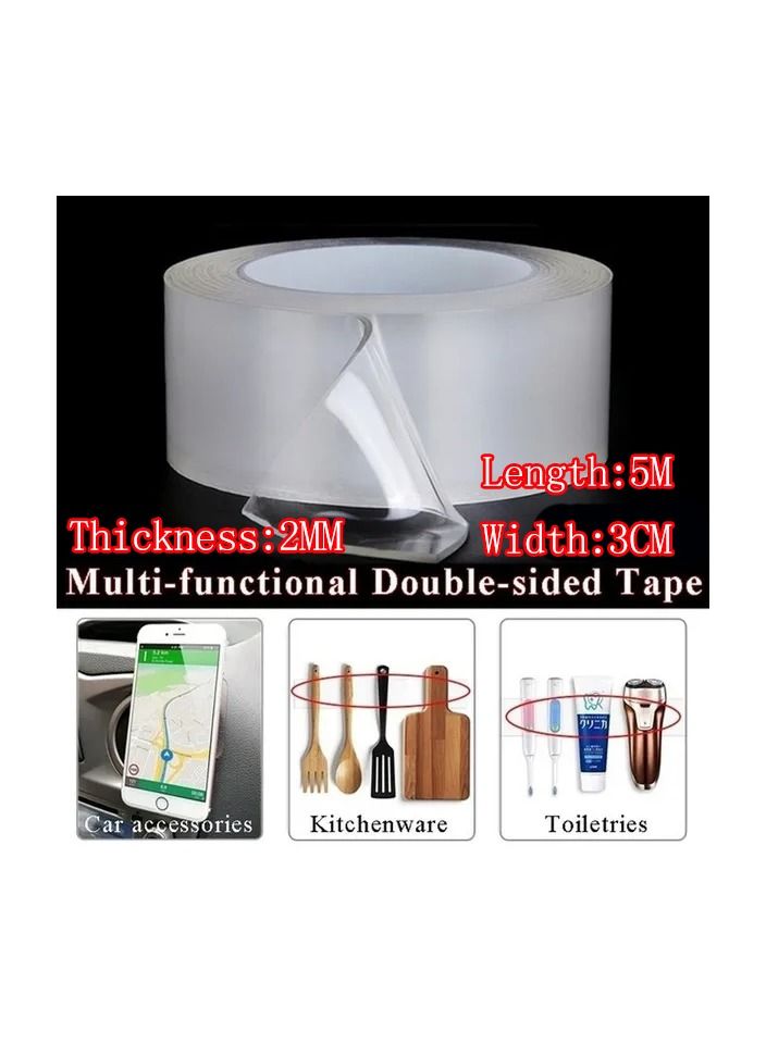 1-Roll 5M Home Improvement Multifunctional Double Sided Tape,Nano Transparent No Trace Washable Acrylic Tape,Reuse Waterproof Adhesive Cleanable Gel Sticker - Image 3