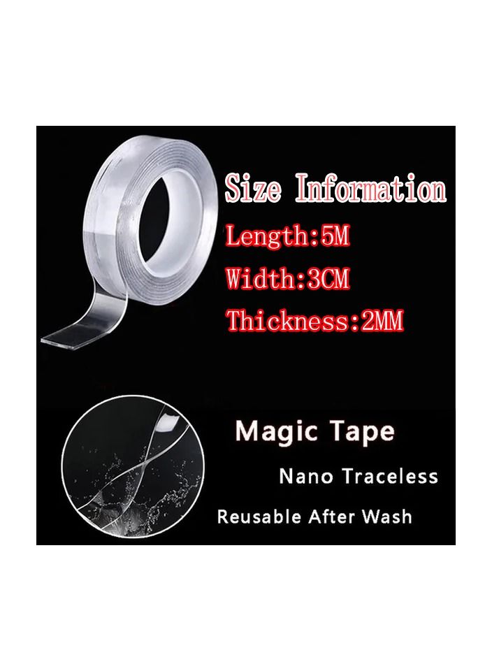 1-Roll 5M Home Improvement Multifunctional Double Sided Tape,Nano Transparent No Trace Washable Acrylic Tape,Reuse Waterproof Adhesive Cleanable Gel Sticker - Image 1