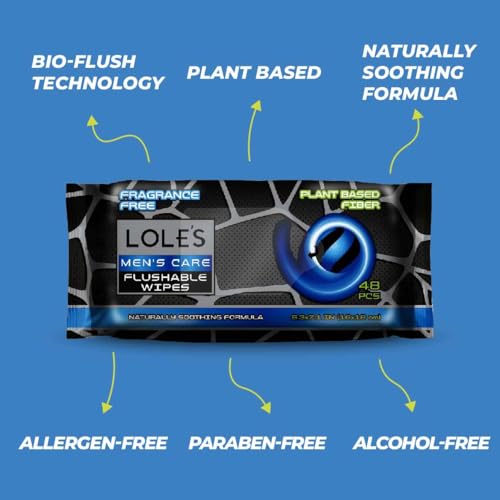 LOLE'S LOLE’S Men’s Flushable Wipes – Toilet Wipes for Adults Flushable, 48 Wipes Fragrance-Free, Gentle on Skin, Plant-Based Butt Wipes, Septic Safe, Dude & Travel-Friendly, Designed for Men - Image 3