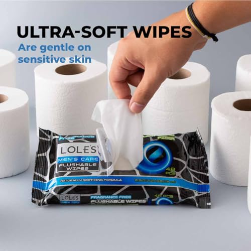 LOLE'S LOLE’S Men’s Flushable Wipes – Toilet Wipes for Adults Flushable, 48 Wipes Fragrance-Free, Gentle on Skin, Plant-Based Butt Wipes, Septic Safe, Dude & Travel-Friendly, Designed for Men - Image 2