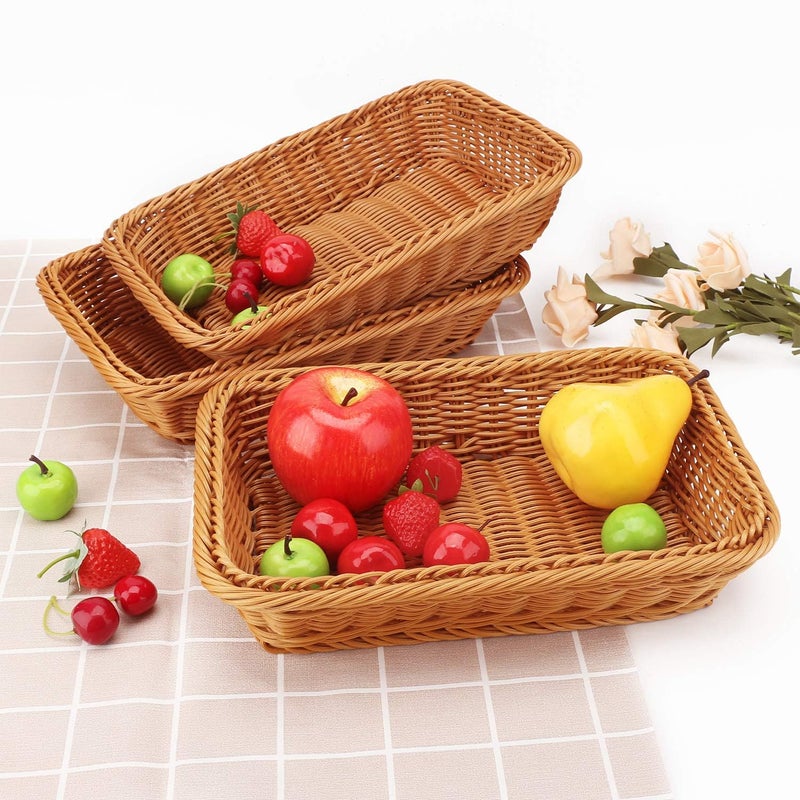 3pcs PolyWicker Bread Basket118x 79x 24 Tabletop Food Serving Baskets Trays Bread Proofing Basket Food Fruit Vegetables Sundries Storage Basket for Restaurant Bakery Family Party  - Image 3