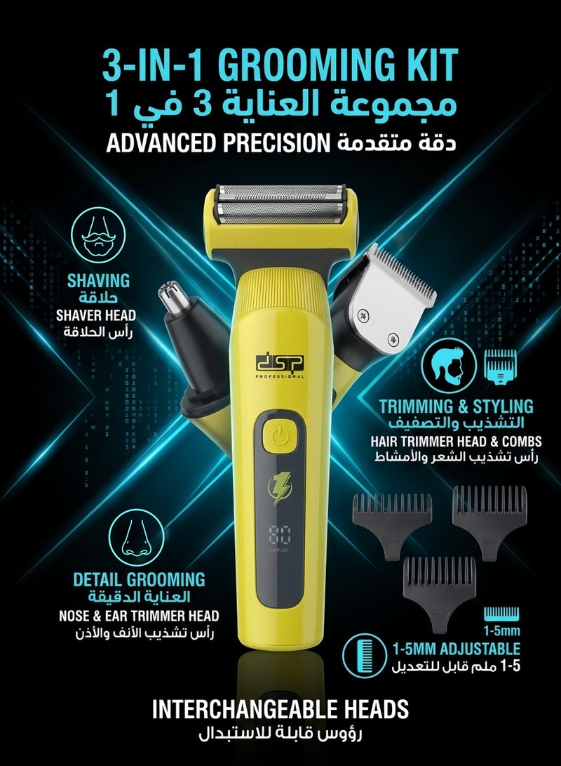 DSP Electric Shaver for Men, Hair Clipper, Beard Trimmer, Electric Razor for Men, Foil Shaver, Body Trimmer for Men, Nose Hair Trimmer, Rechargeable USB Mens Shaver, Wet & Dry Shaving Machine, 3-in-1 Grooming Kit by DSP - Image 2