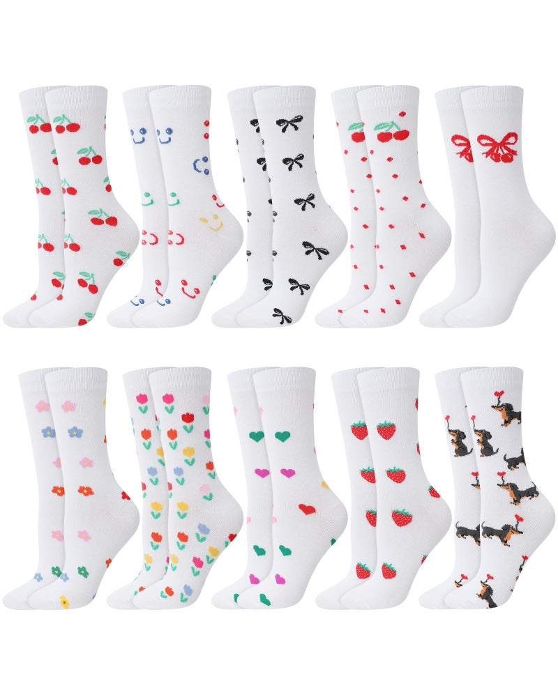 Cutecrop 10 Pairs Floral Socks for Women Novelty Cute Flower Crew Socks for Lady Spring Birthday Inspirational Gift(Cute Style) - Image 1