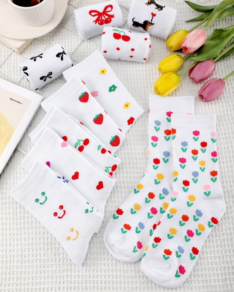 Cutecrop 10 Pairs Floral Socks for Women Novelty Cute Flower Crew Socks for Lady Spring Birthday Inspirational Gift(Cute Style) - Image 2